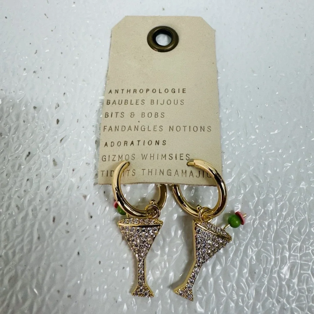 Anthropologie Brand Gold Martini Glass Earrings